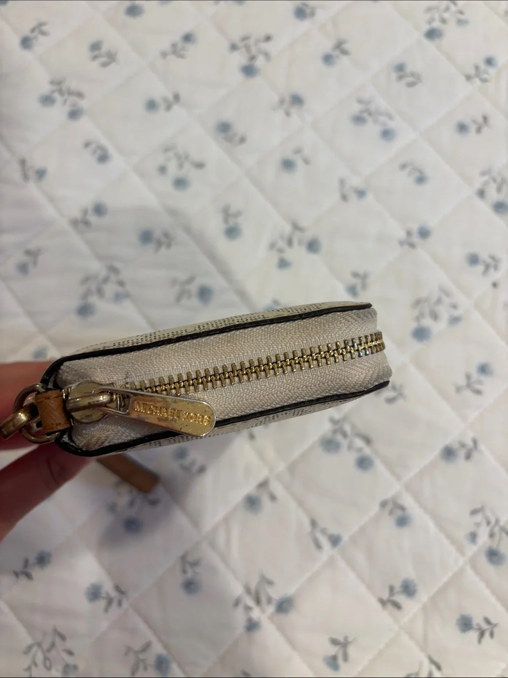 Michael Kors Cream and Brown Logo Wristlet Phone Wallet